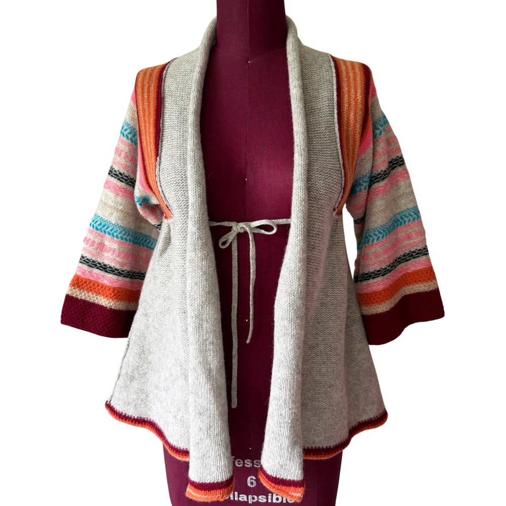 Free People Cardigan Sweater Boho Striped Wool Blend Grey Medium - Picture 1 of 9